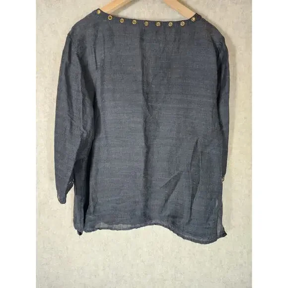 CAROLE LITTLE Black Linen Blend Very Lightweight V-Neck Top SZ 1X - Picture 4 of 8